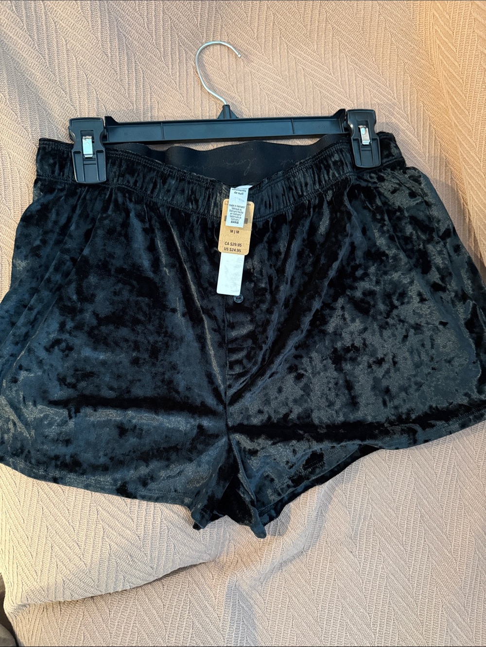 NWT Crushed Velvet Black Lounge Shorts